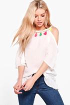Boohoo India Cold Shoulder Embellished Tunic White