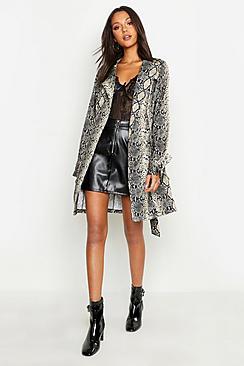 Boohoo Tall Snake Print Trench Coat