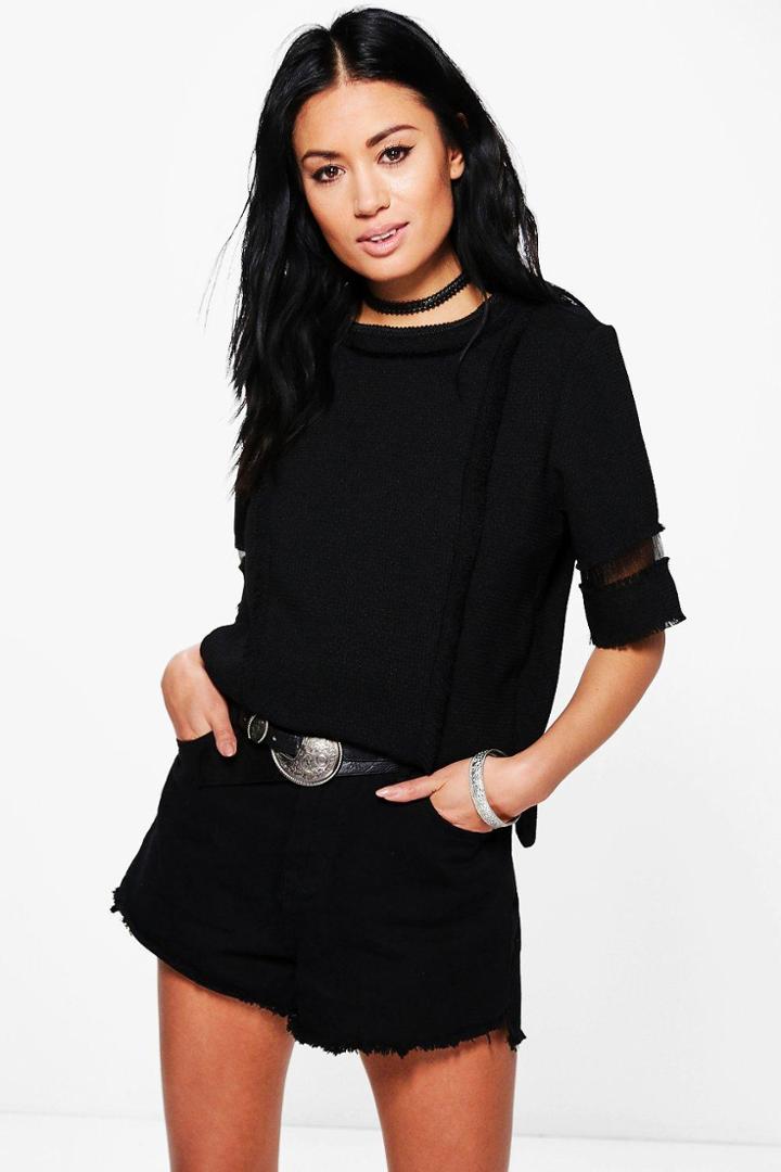 Boohoo Hannah Boucle Tee Black