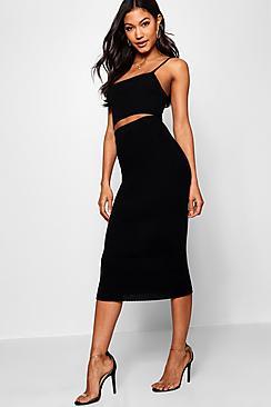 Boohoo Hallie Rib Knit Midi Skirt Co-ord