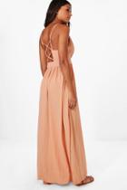 Boohoo Vera Strappy Back Maxi Dress Nude