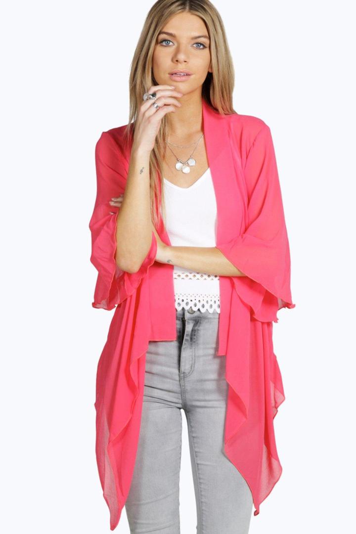Boohoo Savannah Waterfall Chiffon Kimono Coral