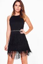 Boohoo Christina Fringed Shift Dress Black