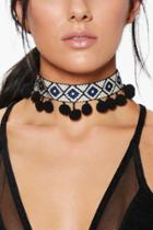 Boohoo Neve Mono Aztec Pom Pom Choker Black