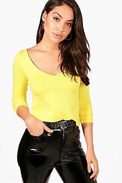 Boohoo Wide Open Neck Long Sleeve Top