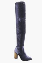 Boohoo Maisy Metallic Cylinder Heel Thigh High Boot Grey