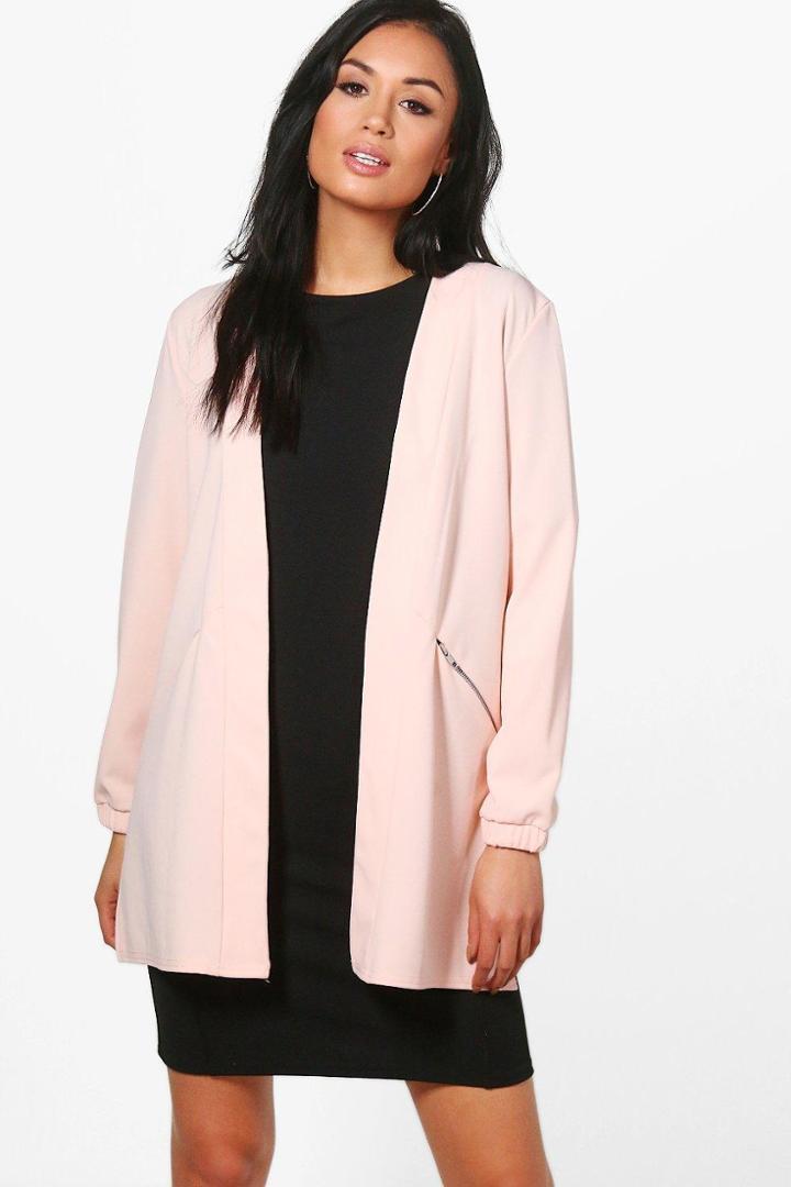 Boohoo Anna Zip Detail Collarless Duster Nude