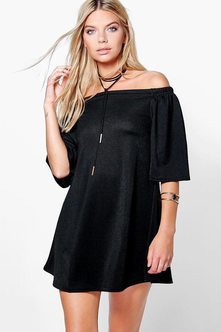 Boohoo Hillary Off The Shoulder Shift Dress Black