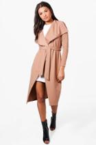 Boohoo Jenna Ponte Waterfall Belted Duster Camel