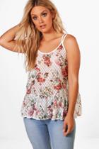 Boohoo Plus Lucia Printed Lace Peplum Top Multi