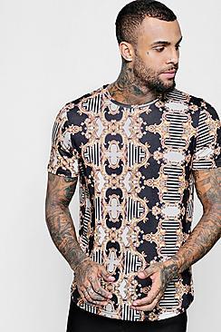 Boohoo Baroque Stripe Curve Hem T-shirt