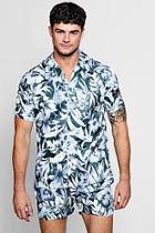 Boohoo Botanical Revere Short Sleeve Satin Shirt Co-ord