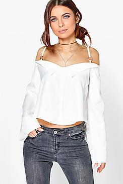 Boohoo Enya Woven Cold Shoulder Shirt