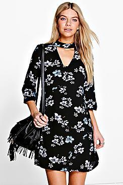 Boohoo Anita Bohemia Floral Cut Out Shift Dress