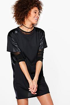 Boohoo Aaliyah Rib And Satin Detail Shift Dress