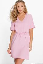 Boohoo Carmino V Front Self Tie Shift Dress Rose