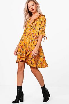 Boohoo Fiona Floral Ruffle Detail Wrap Dress