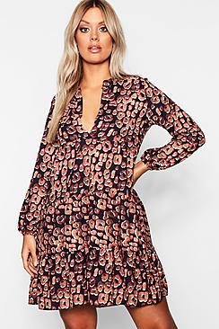 Boohoo Plus Leopard Smock Dress