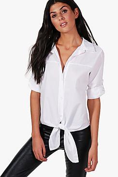 Boohoo Eva Tie Front White Shirt