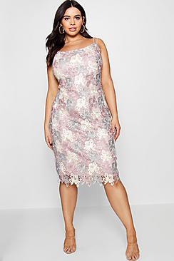 Boohoo Plus Sara Lace Floral Midi Dress