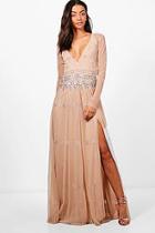Boohoo Tall Tania Boutique Plunge Star Beaded Maxi Dress