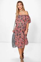 Boohoo Flora Off Shoulder Printed Midi Skirt Co-ord Set