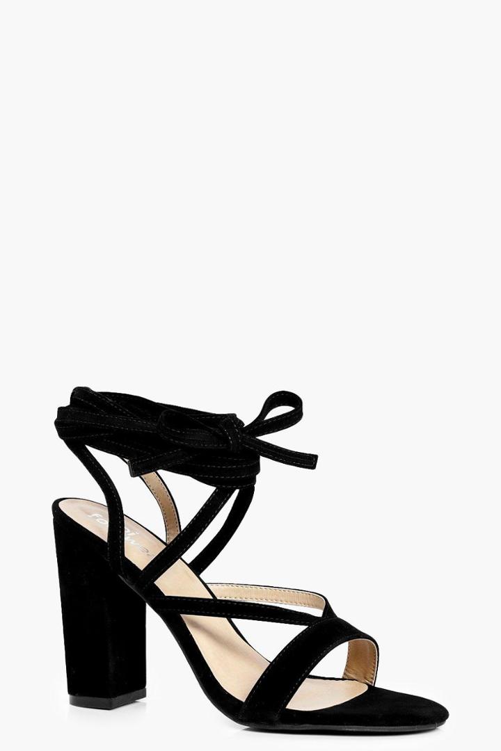 Boohoo Alicia Wrap Strap Block Heels Black