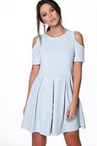 Boohoo Anna Textured Open Shoulder Skater Dress