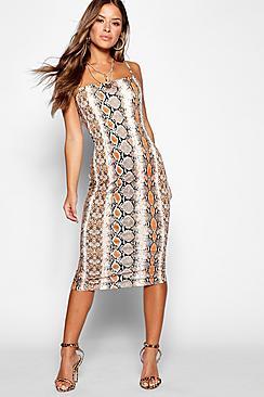 Boohoo Petite Snake Spaghetti Strap Midi Dress