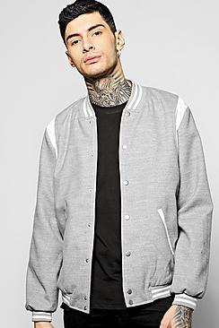Boohoo Melton Varsity Bomber With Pu Inserts