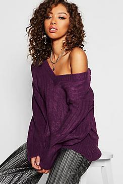 Boohoo V Neck Cable Knit Jumper