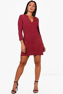 Boohoo Cassie V Neck Formal 3/4 Sleeve Shift Dress