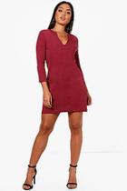Boohoo Cassie V Neck Formal 3/4 Sleeve Shift Dress