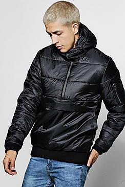 Boohoo Hooded Half Zip Quilted Jacket