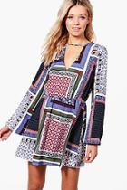 Boohoo Paulina Scarf Print Skater Dress