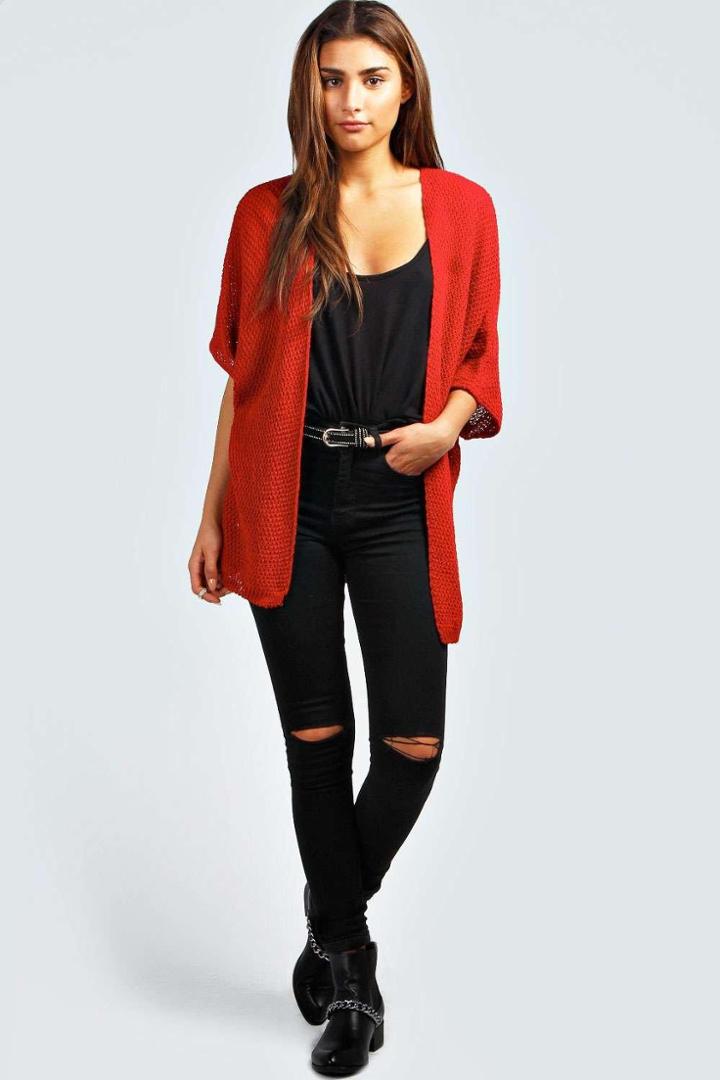 Boohoo Lucy Loose Knit Batwing Cardigan Red