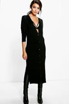 Boohoo Catherine Jersey Button Up Lightweight Duster Black