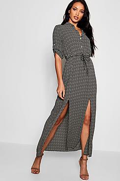 Boohoo Mini Polka Dot Double Split Maxi Shirt Dress