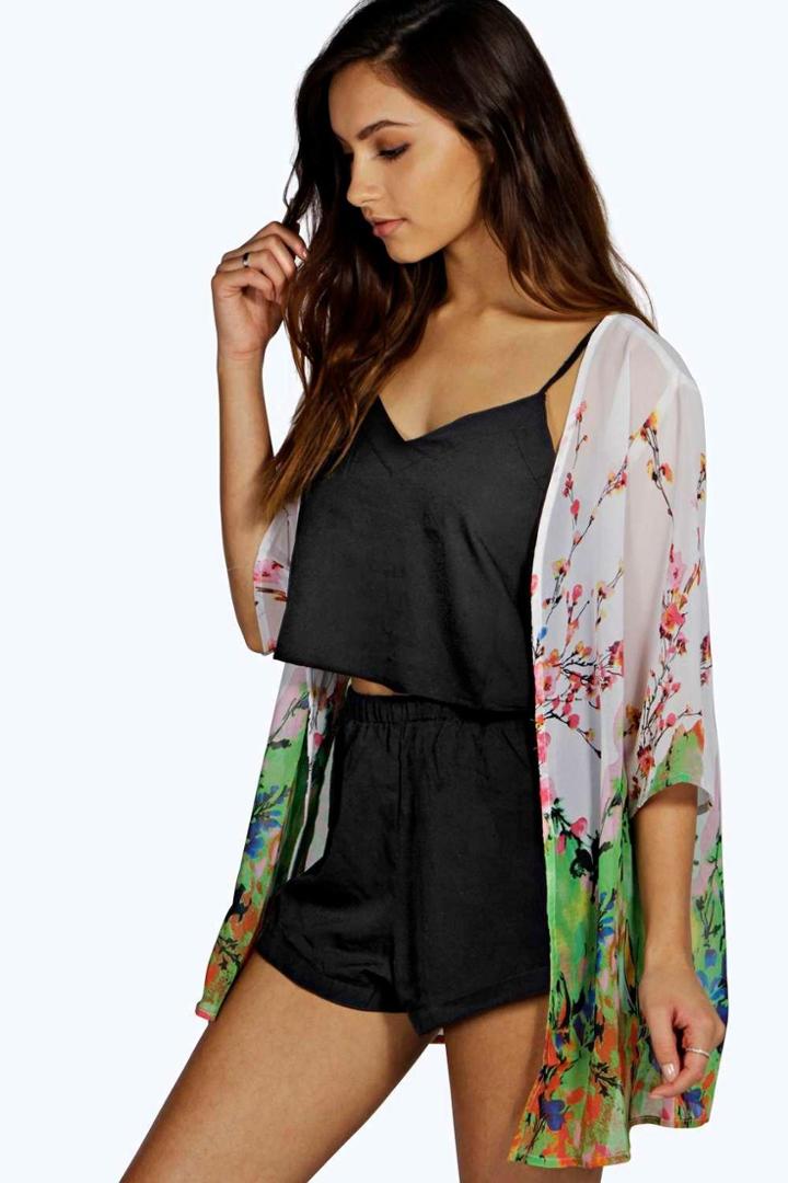 Boohoo Fiona Floral Kimono Robe Multi