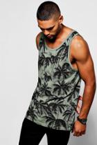 Boohoo Longline Palm Print Tank Top Khaki