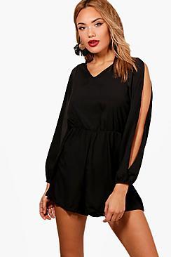 Boohoo Split Sleeve Crepe Playsuit