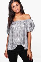 Boohoo Charlotte Metallic Zig Zag Top Silver
