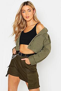 Boohoo Cropped Utility Pocket Rigid Denim Jacket