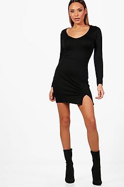 Boohoo Uhura Long Sleeve Split Front Mini Dress