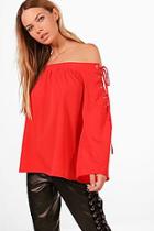 Boohoo Alexis Lace Up Sleeve Off The Shoulder Top