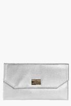 Boohoo Lola Eliza Metallic Twist Lock Clutch Bag Silver