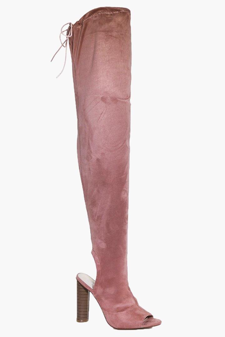 Boohoo Lyla Peeptoe Open Back Over The Knee Blush