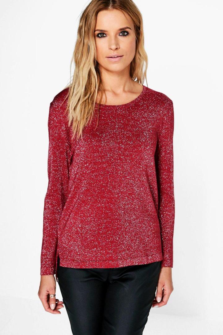Boohoo Kate Metallic Jumper Wine