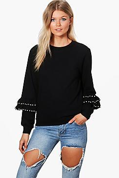 Boohoo Petite Macie Oversized Frill Detail Sweat