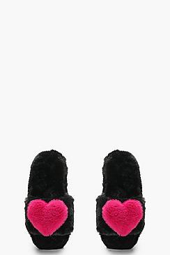 Boohoo Fluffy 3d Heart Slippers